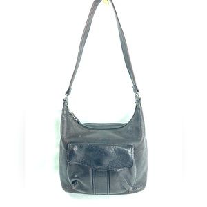 Fossil Black Leather Medium Shoulder Bag Purse Front Flap Pocket Back Organizer